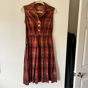 1950s autumn plaid day dress